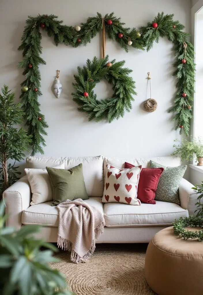 20 Christmas Living Room Ideas That'll Make Your Home the Coziest on the Block! - 18. Natural Wreaths and Garlands
