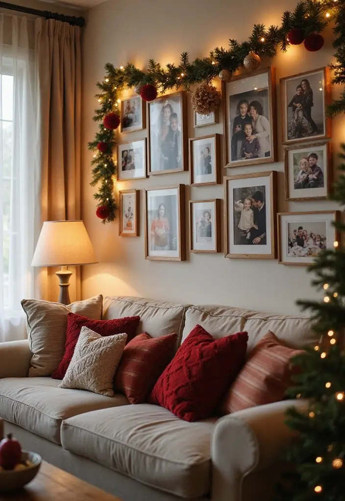 20 Christmas Living Room Ideas That'll Make Your Home the Coziest on the Block! - 16. Family Photo Wall