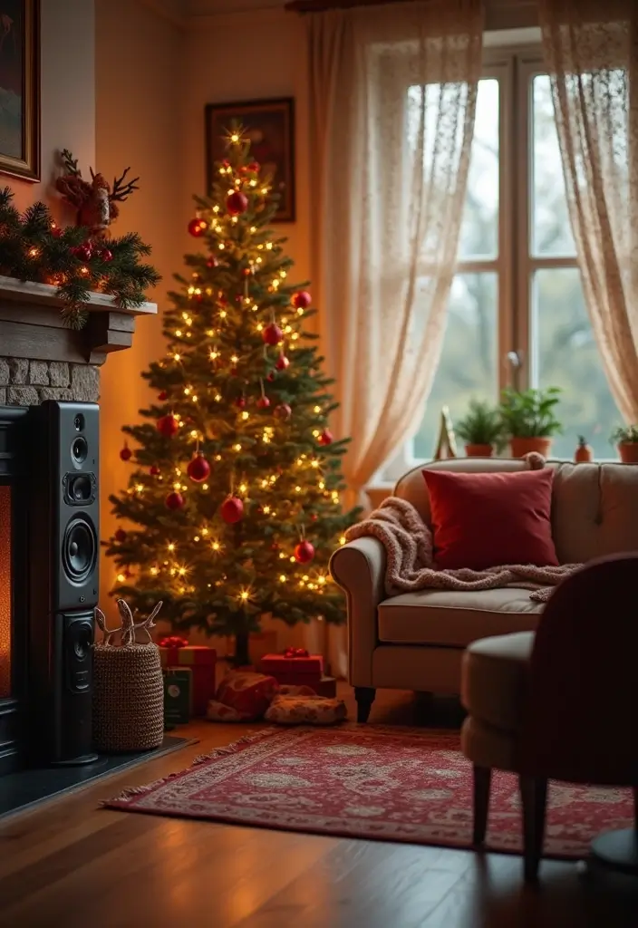 20 Christmas Living Room Ideas That'll Make Your Home the Coziest on the Block! - 20. Festive Holiday Music Corner