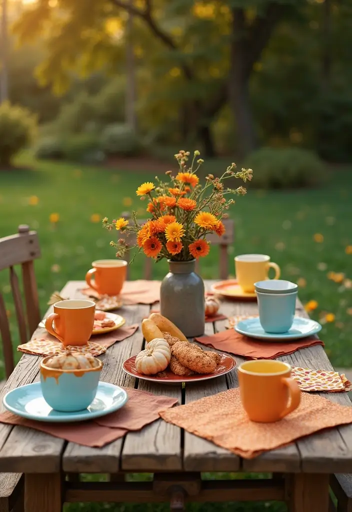 14 Autumn Outdoor Coffee Table Decor Ideas That Will Wow Your Guests! - 12. Mix-and-Match Tableware