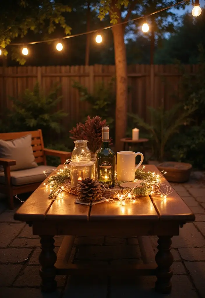 14 Autumn Outdoor Coffee Table Decor Ideas That Will Wow Your Guests! - 13. Outdoor Fairy Lights