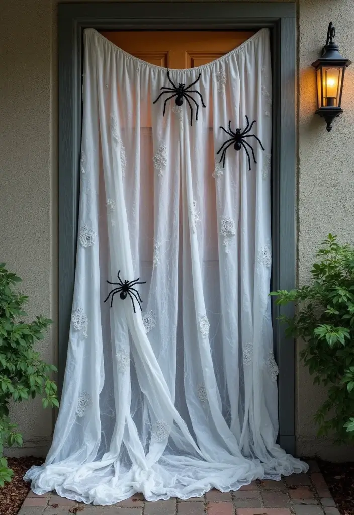 13 Indoor Halloween Decorations That Will Terrify Your Guests (In the Best Way Possible!) - 1. Creepy Cobweb Curtains