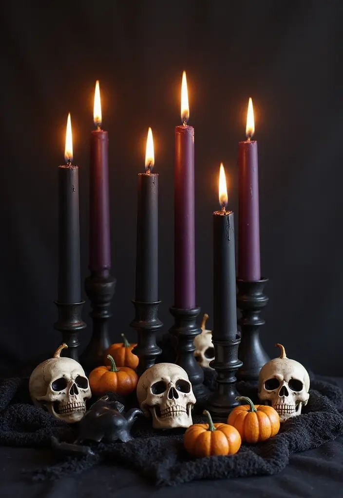 13 Indoor Halloween Decorations That Will Terrify Your Guests (In the Best Way Possible!) - 3. Chilling Candle Arrangements
