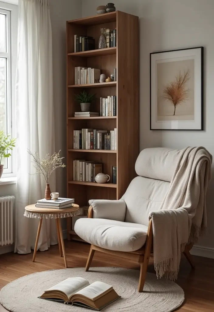 14 Scandinavian Living Room Decor Ideas That’ll Make You Want to Curl Up with a Good Book! - 2. Create a Cozy Reading Nook