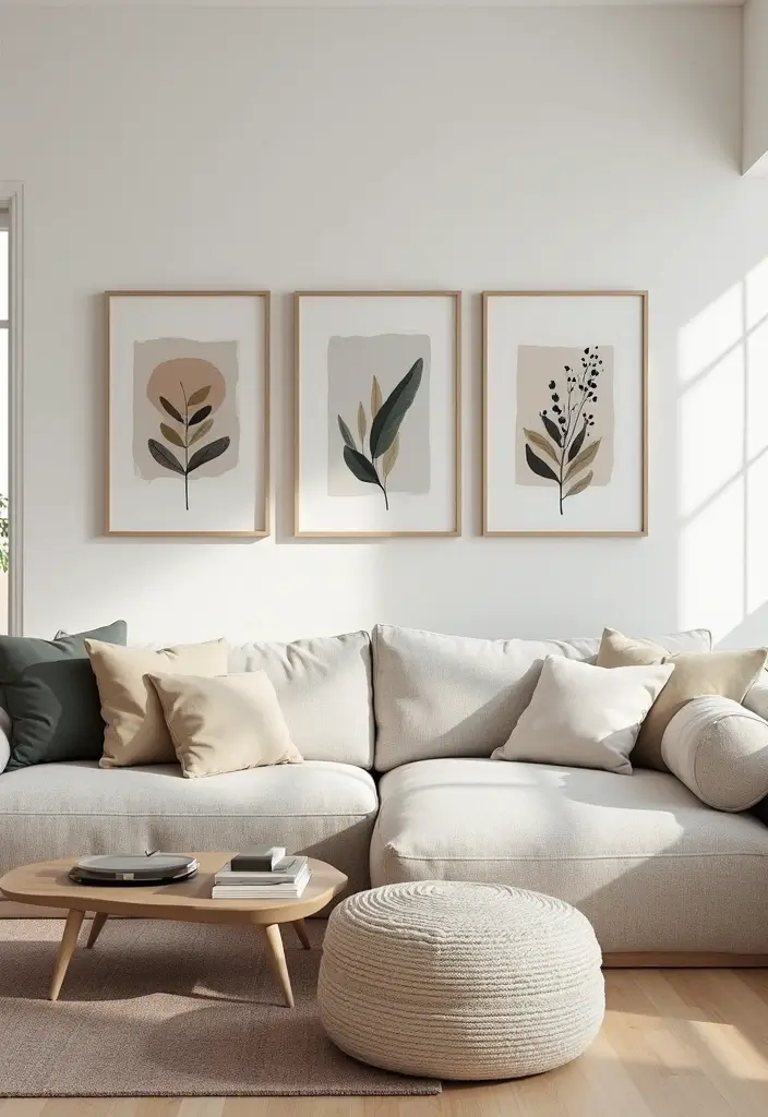 14 Scandinavian Living Room Decor Ideas That’ll Make You Want to Curl Up with a Good Book! - 6. Incorporate Minimalist Artwork
