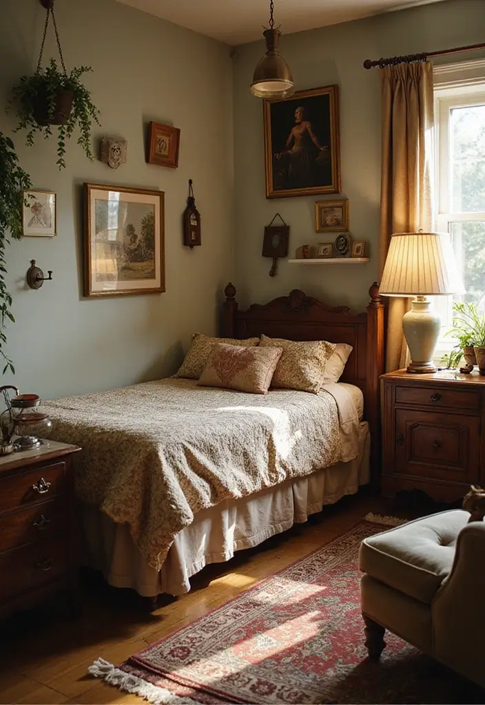15 Cozy Bedroom Ideas That Will Make You Want to Snuggle Up All Day! - 12. Nostalgic Touches with Vintage Decor