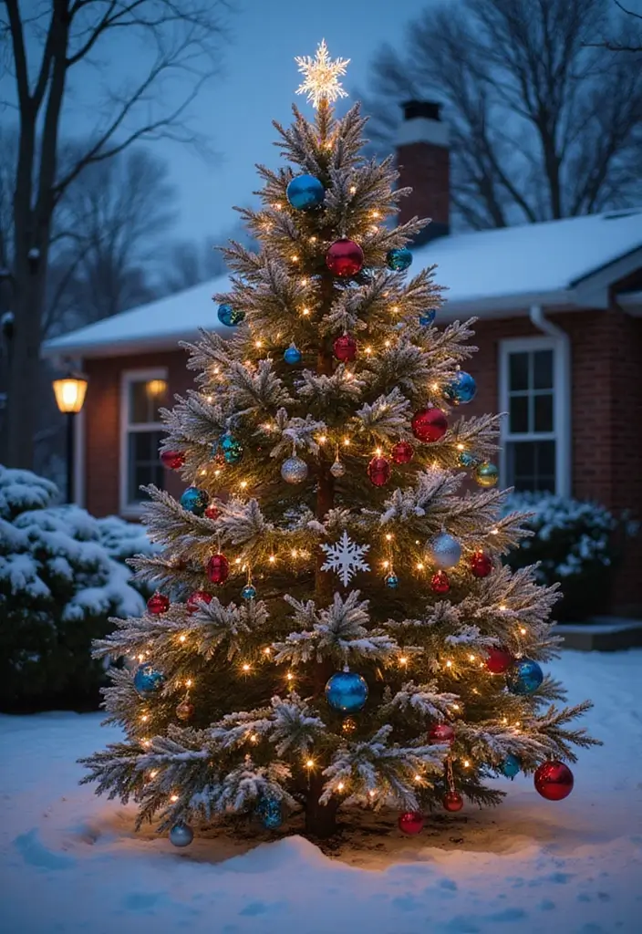 15 Magical Outdoor Christmas Decorations That Will Light Up Your Holidays! - 7. Snowy Tree Decorations