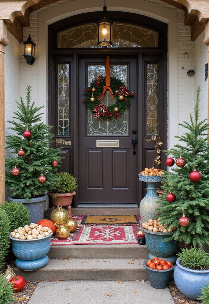 15 Stunning Front Porch Christmas Decor Ideas to Make Your Neighbors Jealous! - 10. Eclectic Ornament Displays