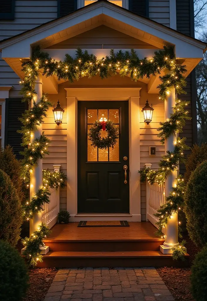15 Stunning Front Porch Christmas Decor Ideas to Make Your Neighbors Jealous! - 2. Glittering Garland