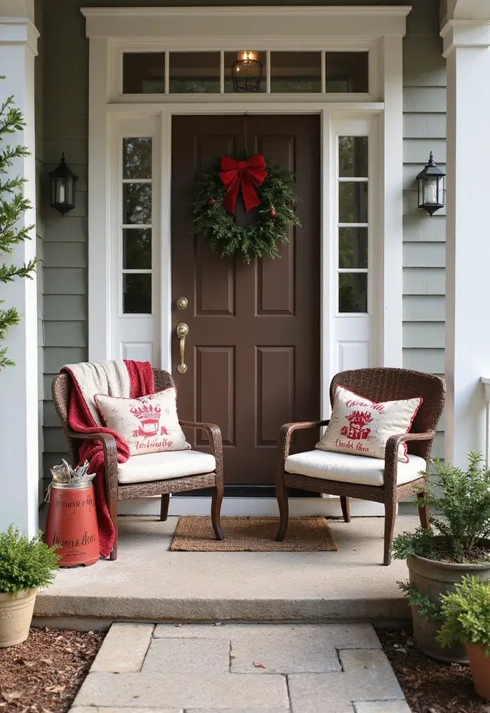 15 Stunning Front Porch Christmas Decor Ideas to Make Your Neighbors Jealous! - 4. Cozy Seating with Blankets