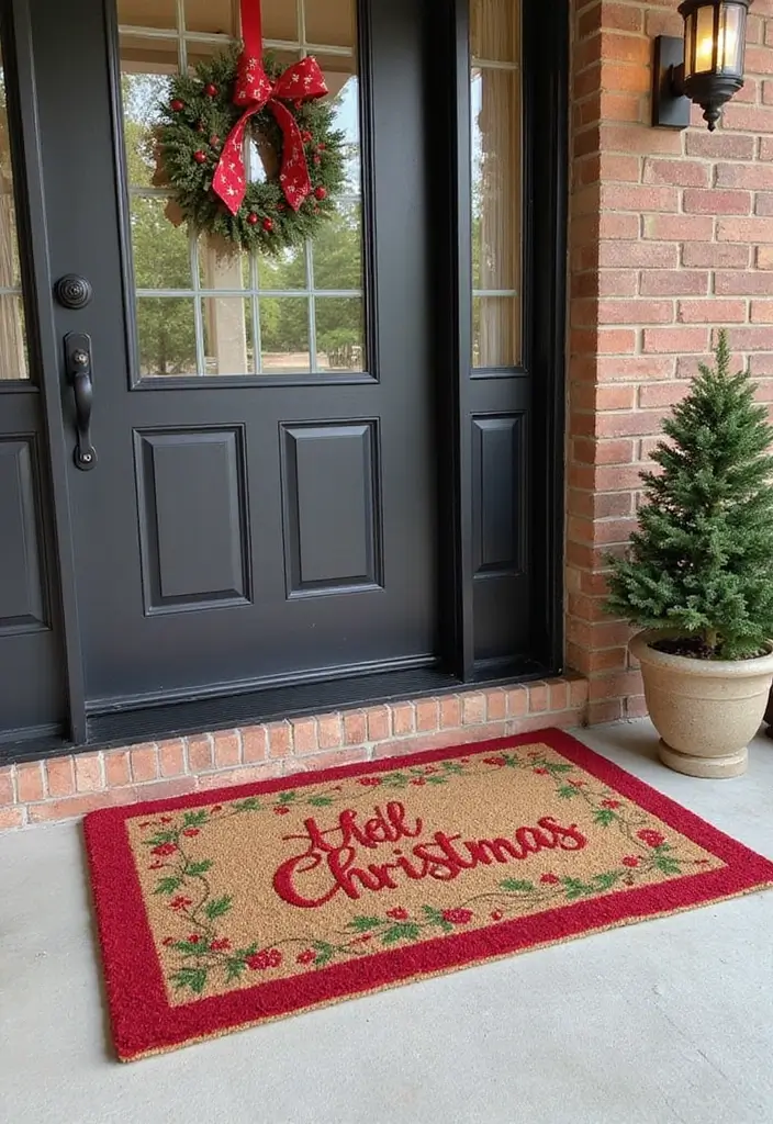 15 Stunning Front Porch Christmas Decor Ideas to Make Your Neighbors Jealous! - 7. Themed Door Mats