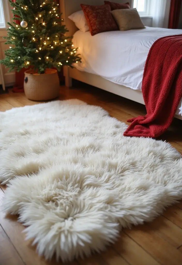 20 Cozy Christmas Bedroom Decor Ideas That Will Fill Your Space with Holiday Cheer! - 10. Fluffy Area Rugs