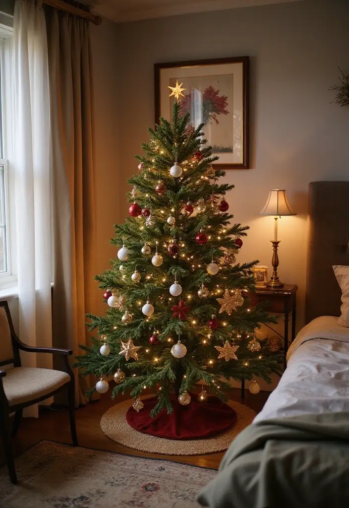 20 Cozy Christmas Bedroom Decor Ideas That Will Fill Your Space with Holiday Cheer! - 13. Christmas Tree Accents