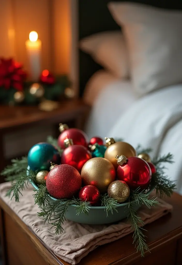 20 Cozy Christmas Bedroom Decor Ideas That Will Fill Your Space with Holiday Cheer! - 15. Colorful Ornaments