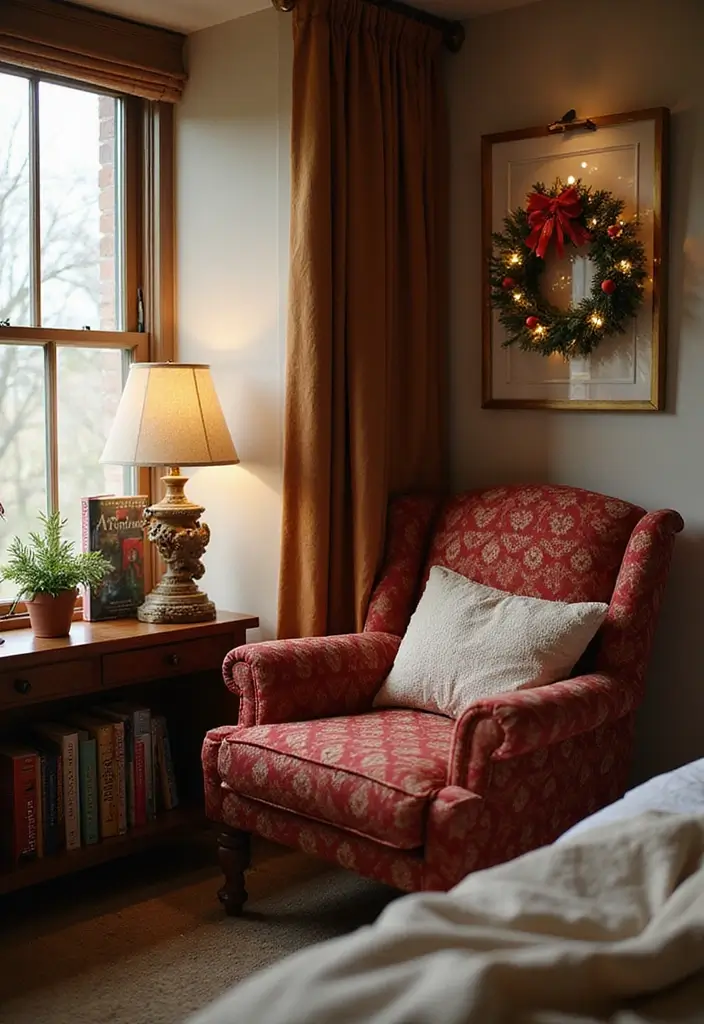 20 Cozy Christmas Bedroom Decor Ideas That Will Fill Your Space with Holiday Cheer! - 20. Cozy Reading Corner