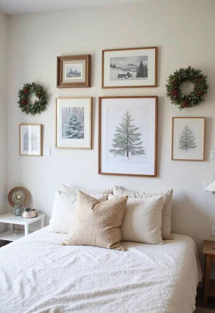 20 Cozy Christmas Bedroom Decor Ideas That Will Fill Your Space with Holiday Cheer! - 3. Seasonal Wall Art
