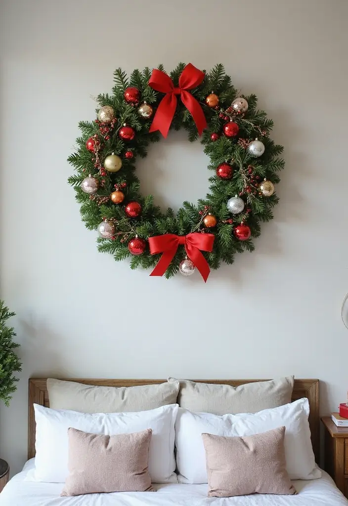 20 Cozy Christmas Bedroom Decor Ideas That Will Fill Your Space with Holiday Cheer! - 7. Wreath Accents