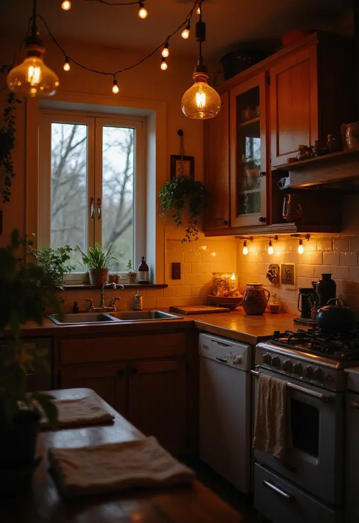 12 Festive Fall Kitchen Decor Hacks to Bring Autumn Cheer to Your Home! - 4. Warm Lighting