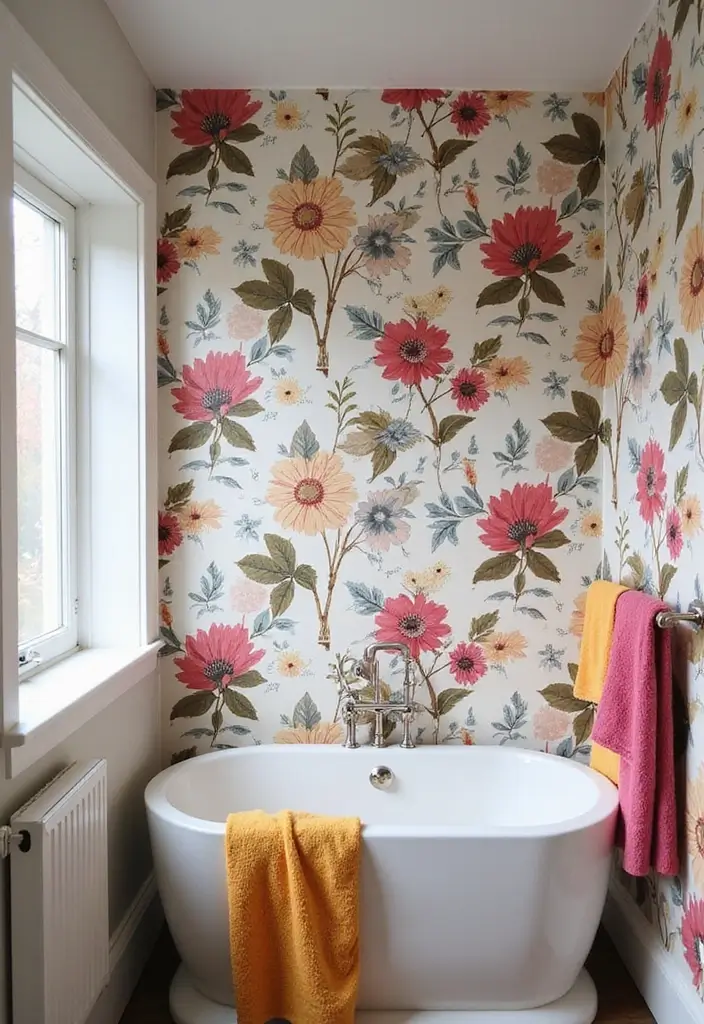 12 Trendy Small Bathroom Decor Makeovers That Will Leave You Inspired! - 1. Bold Wallpaper for a Statement Wall