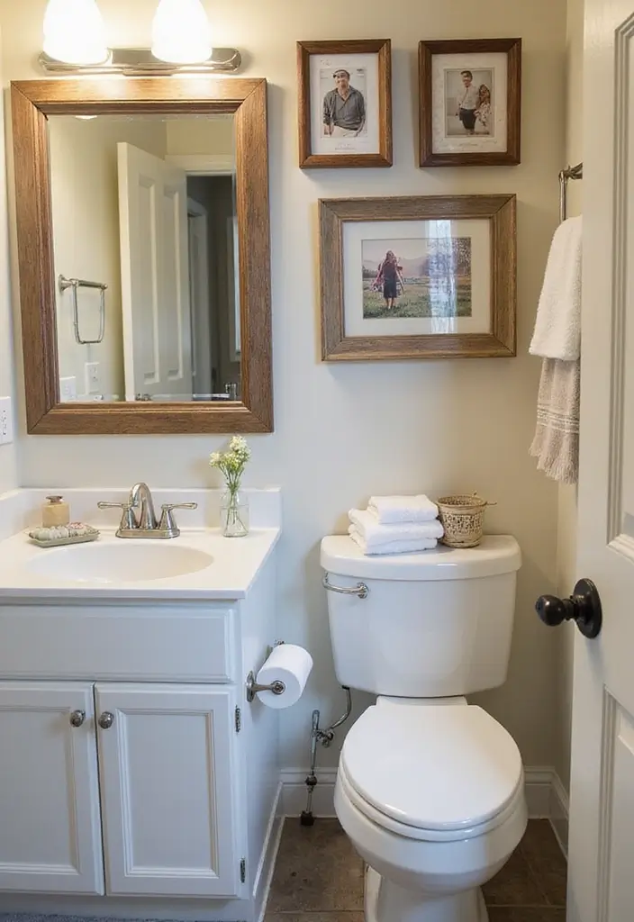 12 Trendy Small Bathroom Decor Makeovers That Will Leave You Inspired! - 11. Personalized Art and Decor