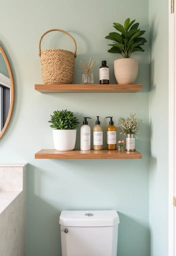 12 Trendy Small Bathroom Decor Makeovers That Will Leave You Inspired! - 2. Floating Shelves for Stylish Storage