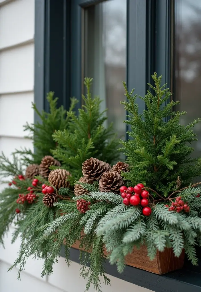 12 Winter Window Box Ideas to Elevate Your Porch Decor in Minutes! - 1. Evergreen Elegance