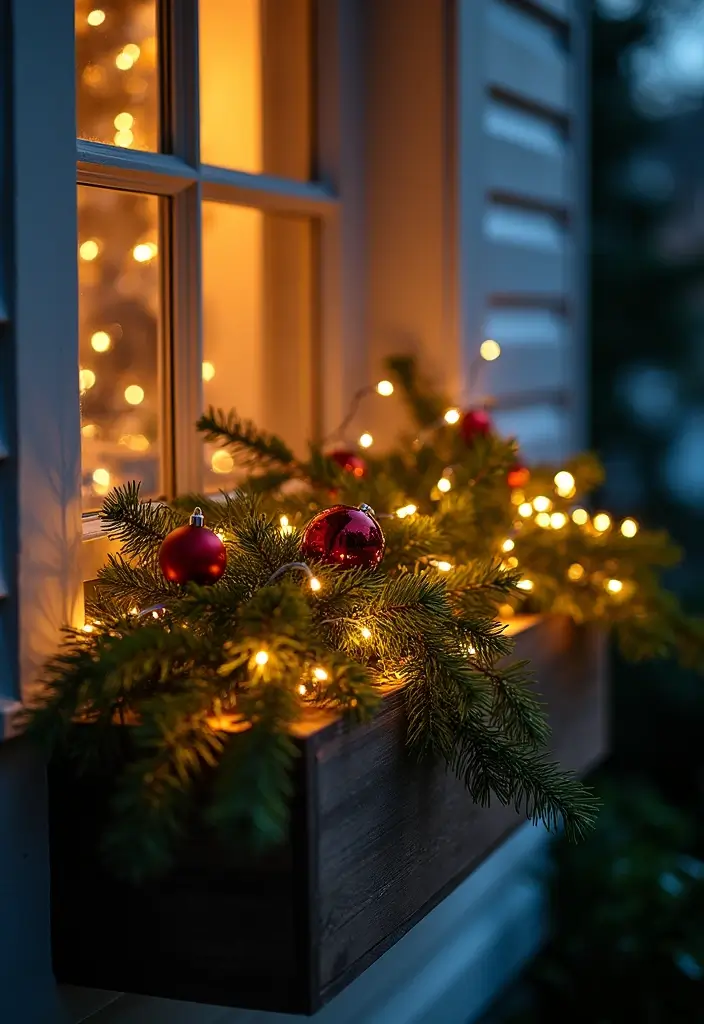 12 Winter Window Box Ideas to Elevate Your Porch Decor in Minutes! - 3. Winter Wonderland with Lights