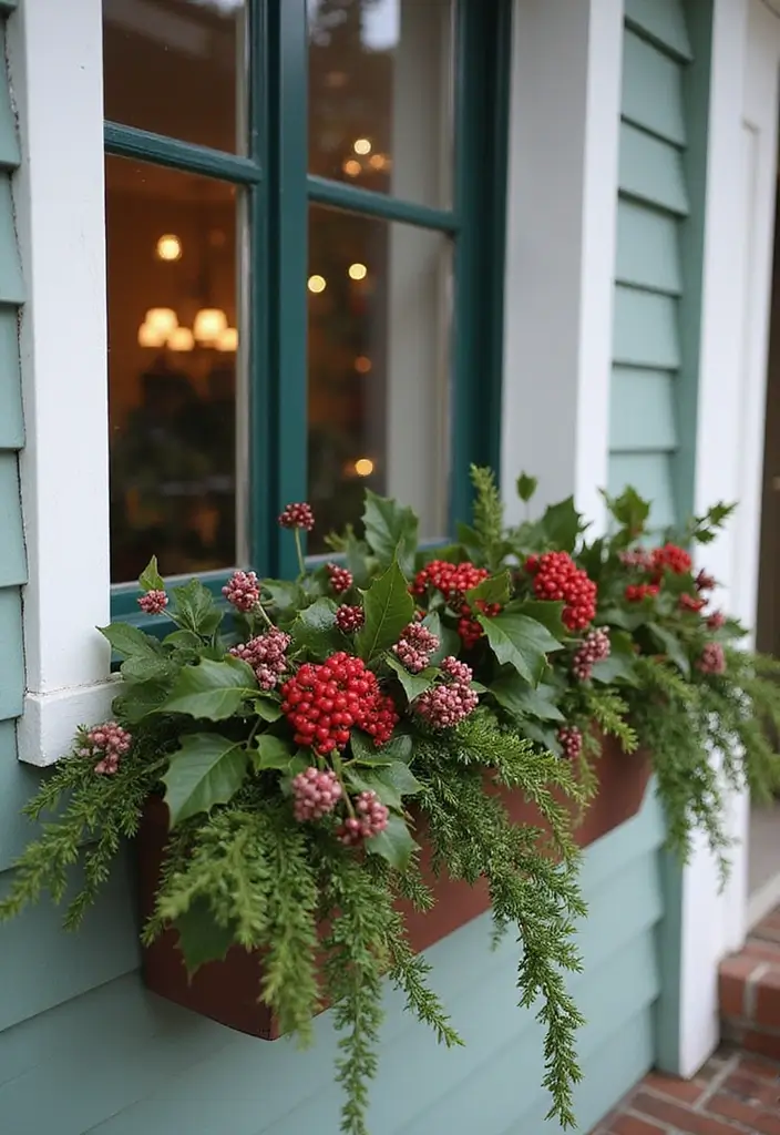 12 Winter Window Box Ideas to Elevate Your Porch Decor in Minutes! - 5. Festive Foliage
