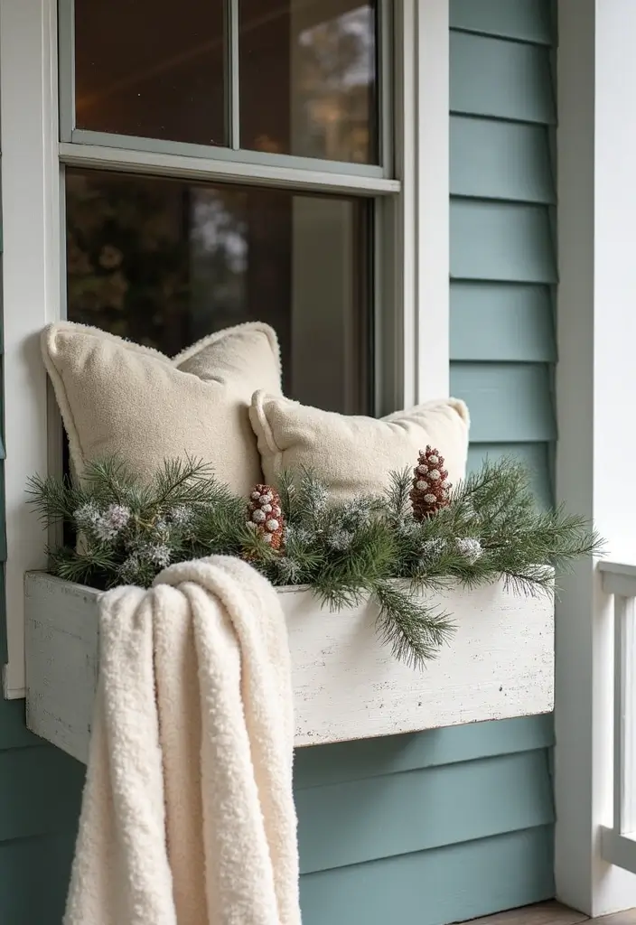 12 Winter Window Box Ideas to Elevate Your Porch Decor in Minutes! - 6. Cozy and Comfy Pillows
