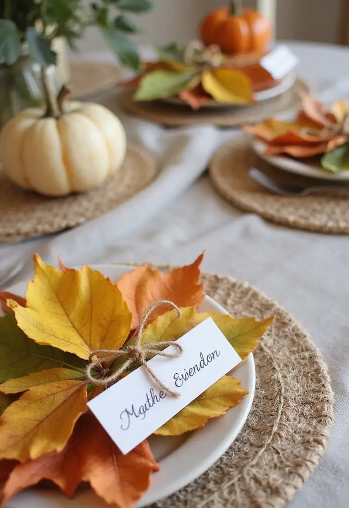 18 Elegant Fall Table Decor Ideas That Will WOW Your Dinner Guests! - 5. Leafy Place Cards