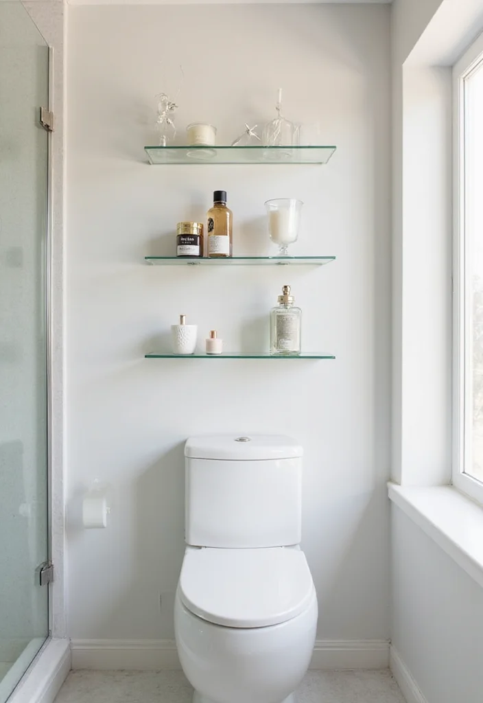 10 Stunning Bathroom Shelves Over Toilet That Will Transform Your Space! - 3. Floating Glass Shelves