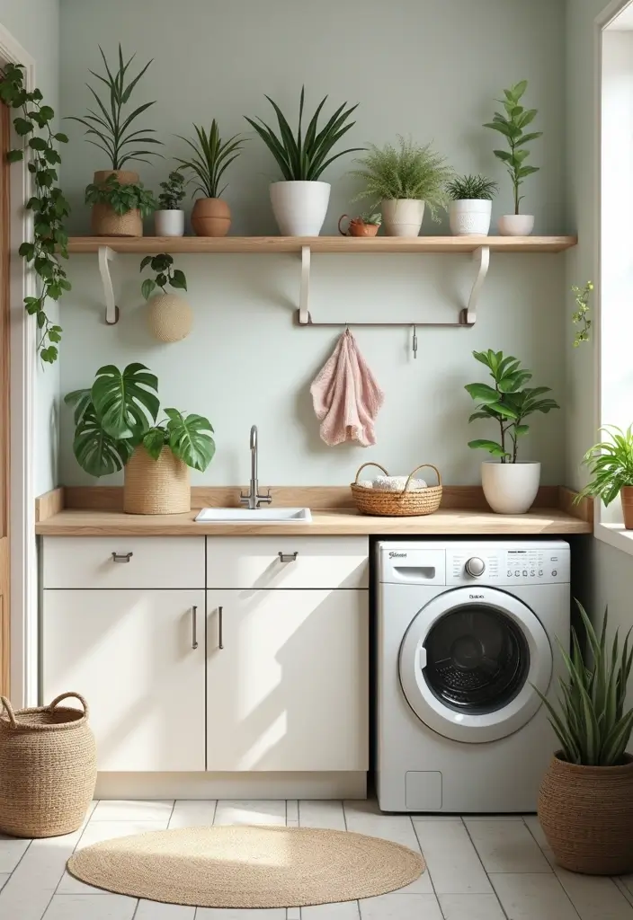 12 Genius Small Laundry Room Ideas You Wish You Knew Sooner! - 6. Add a Touch of Green with Plants