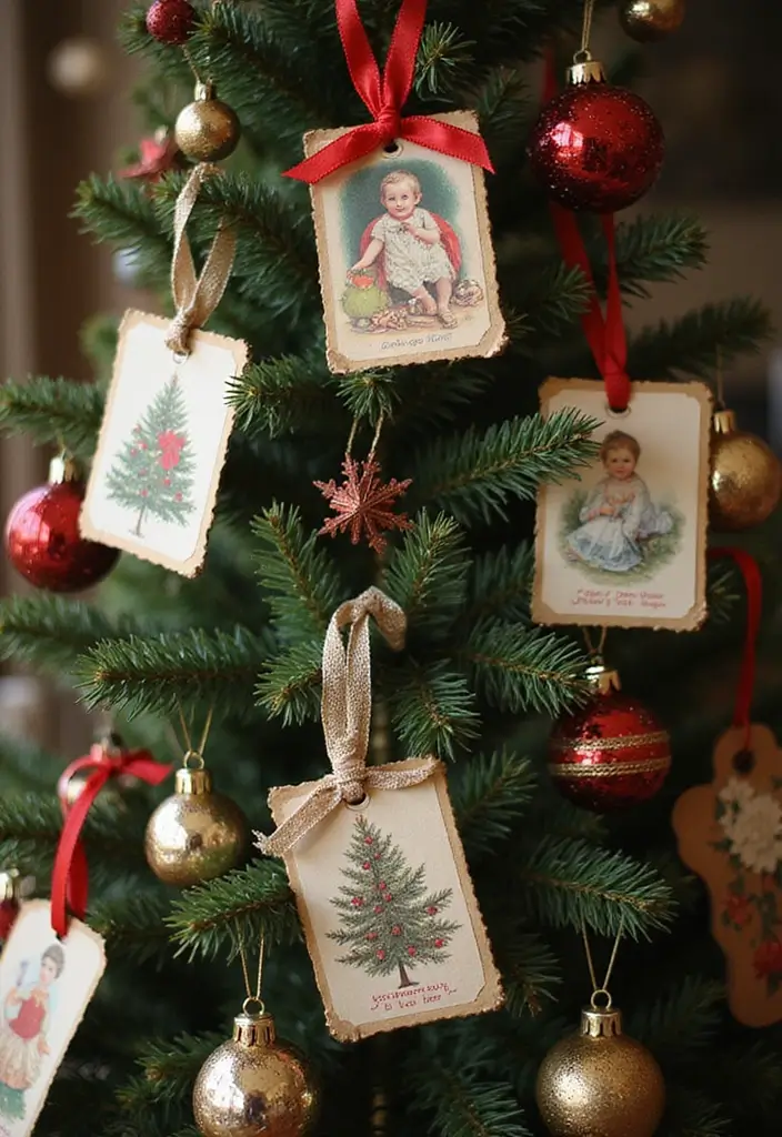 12 Vintage Christmas Tree Decorations That’ll Make Your Holidays Magical Again! - 9. Vintage Christmas Cards as Ornaments