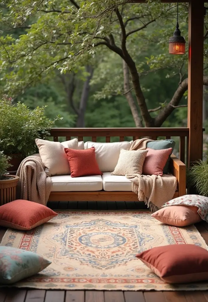 13 Cozy Deck Decor Ideas That Will Transform Your Outdoor Space into a Paradise! - 1. Layered Comfort with Soft Textiles