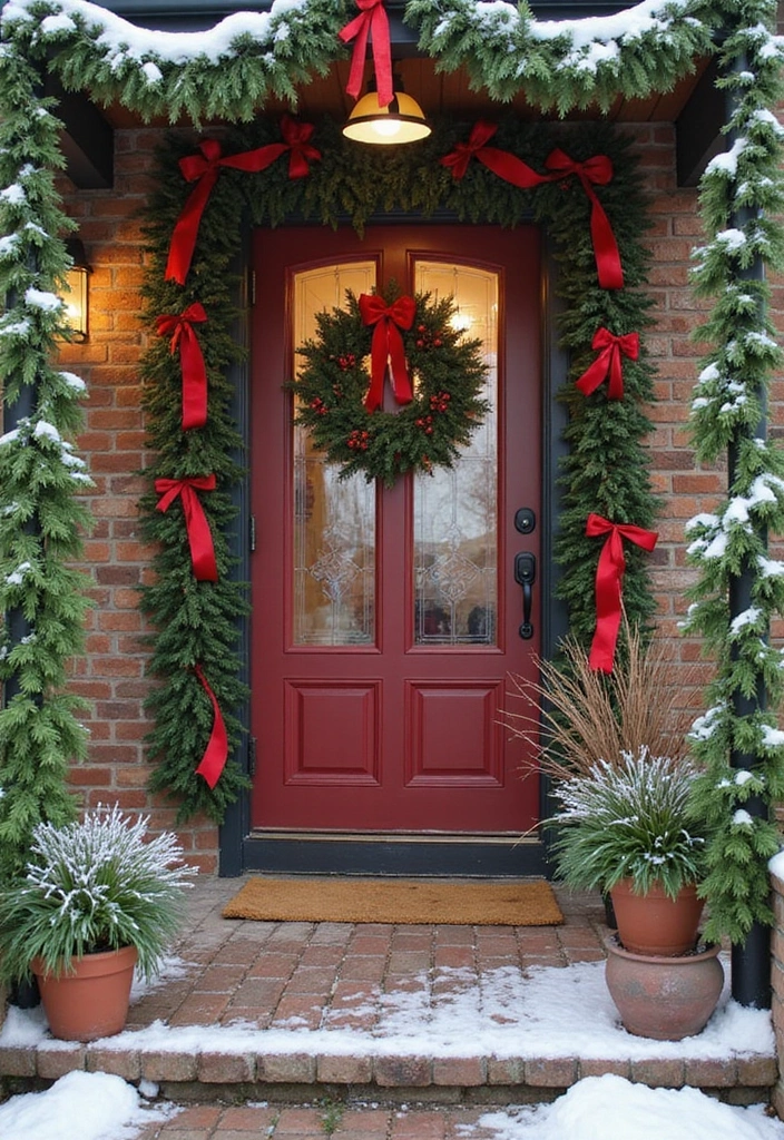 13 Stunning Christmas Outdoor Decor Ideas That'll Make Your Neighbors Green with Envy! - 5. Garland and Ribbon Adornments