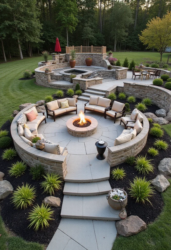 15 Stunning Fire Pit Designs That Will Transform Your Backyard into an Oasis! - 13. Multi-Level Fire Pit Experience