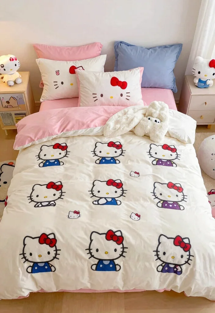 10 Adorable Hello Kitty Themed Room Ideas That Will Make Your Child Squeal with Joy! - 2. Playful Bedding Sets