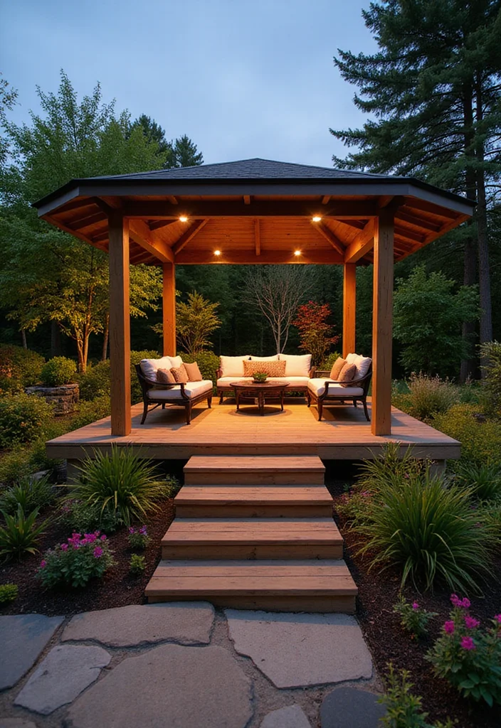 15 Enchanting Gazebo Ideas to Elevate Your Backyard Aesthetic (You’ll Love #9!) - 14. Elevated Gazebo Retreat