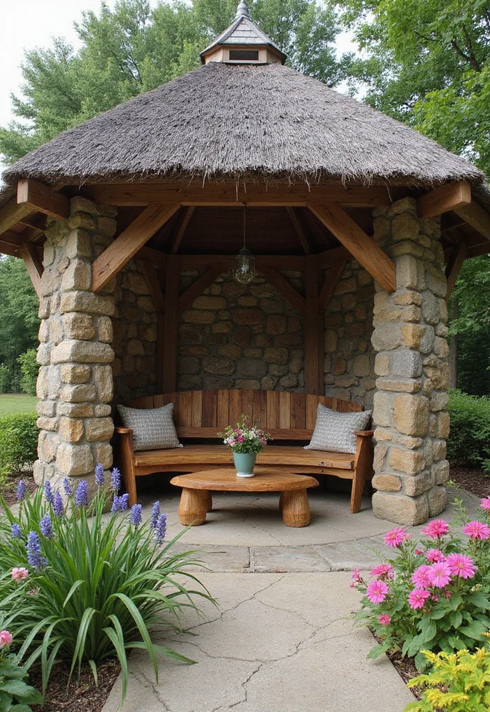 15 Enchanting Gazebo Ideas to Elevate Your Backyard Aesthetic (You’ll Love #9!) - 3. Rustic Stone Gazebo