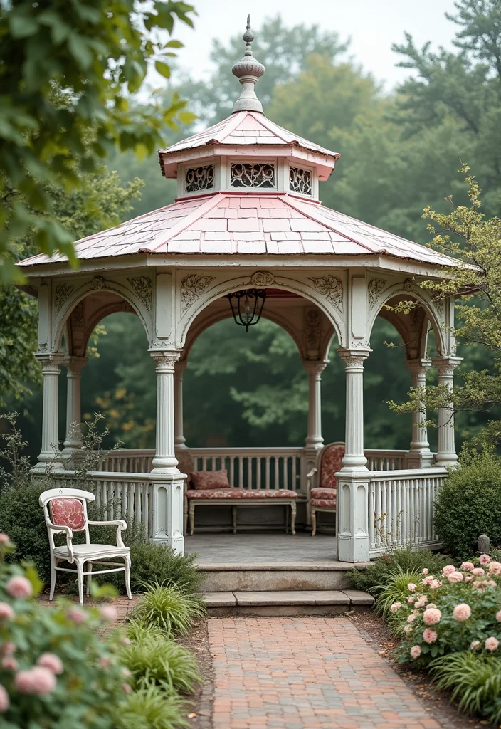 15 Enchanting Gazebo Ideas to Elevate Your Backyard Aesthetic (You’ll Love #9!) - 6. Vintage Gazebo with a Twist