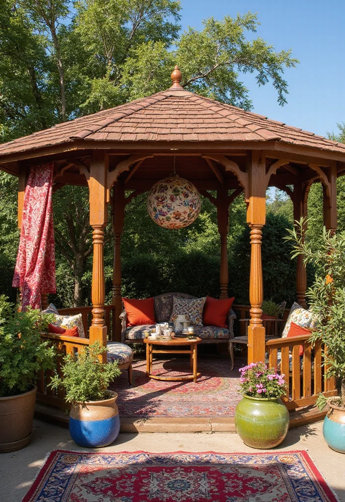 15 Enchanting Gazebo Ideas to Elevate Your Backyard Aesthetic (You’ll Love #9!) - 9. Bohemian Chic Gazebo
