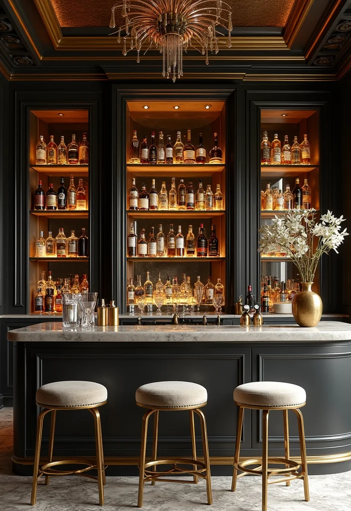 15 Stunning Bar Ideas for Home That Will Make You the Ultimate Host! - 12. Glamorous Home Bar