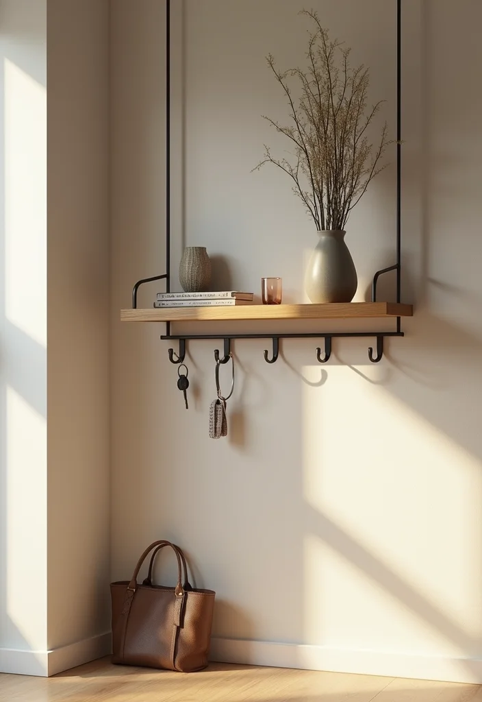 15 Stylish Key Holder Ideas That Will Transform Your Entryway (You Won't Believe #4!) - 2. Chic Floating Shelf with Hooks