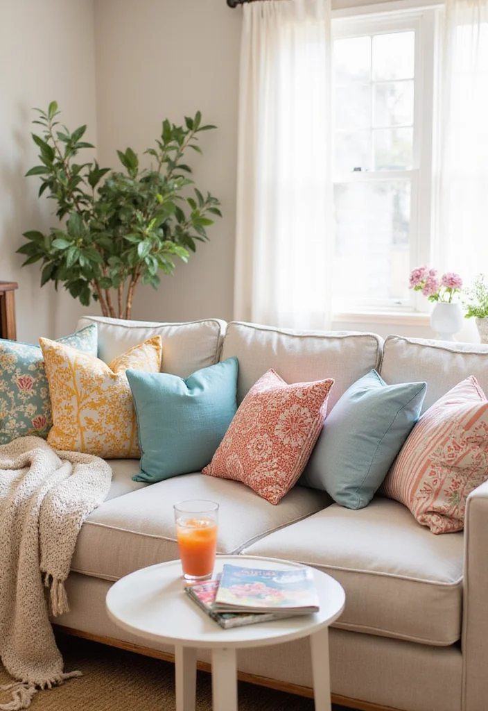 11 Vibrant Spring Decor Ideas to Bring the Outdoors In! - 2. Colorful Throw Pillows 1