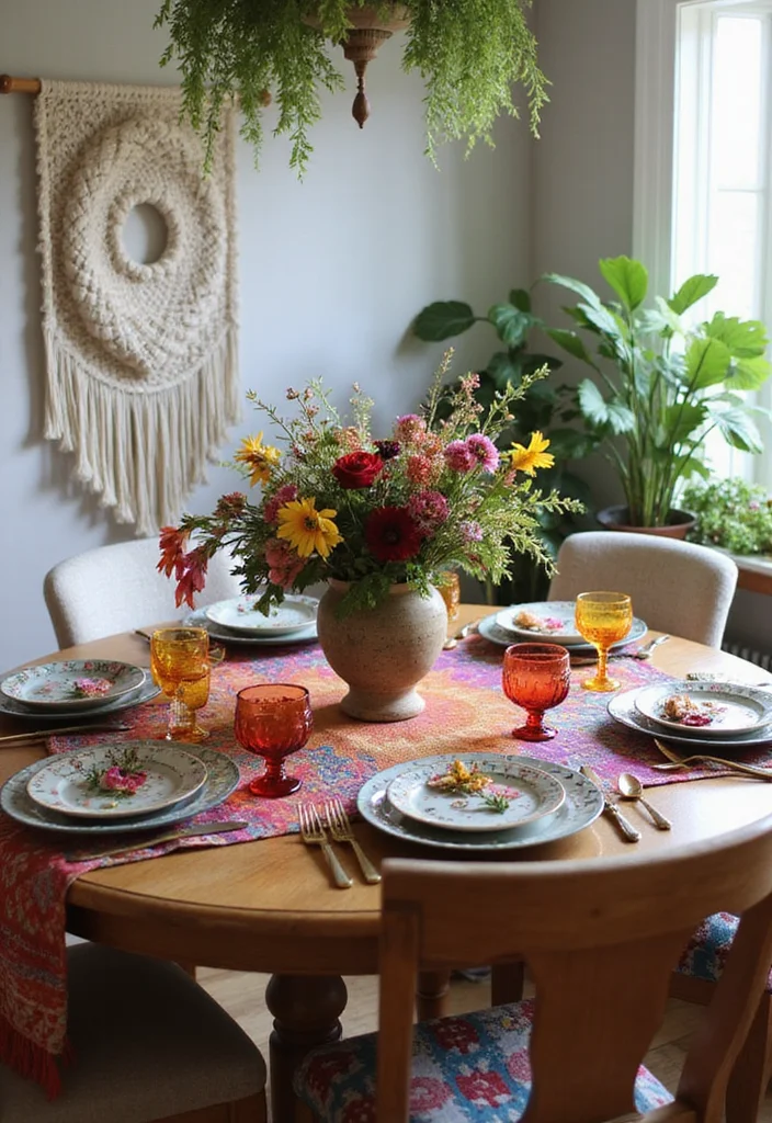 12 Stunning Round Dining Table Decor Ideas That Will Leave Your Guests in Awe! - 2. Bohemian Vibes 1