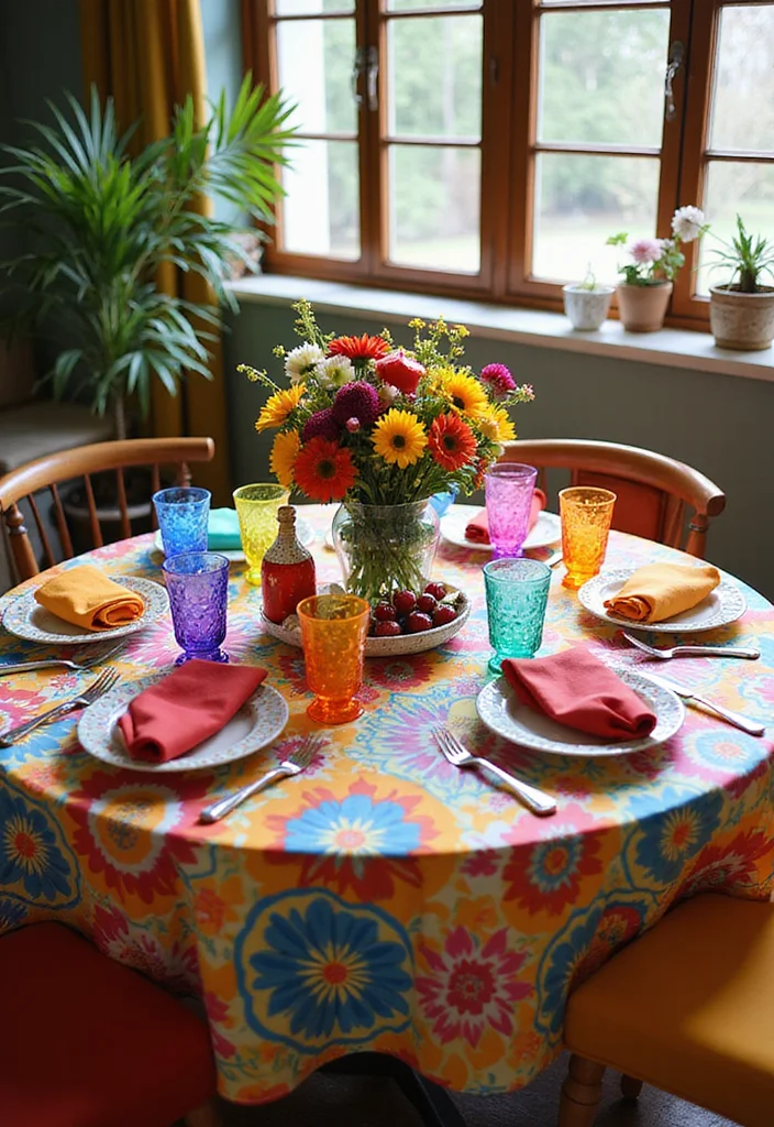 12 Stunning Round Dining Table Decor Ideas That Will Leave Your Guests in Awe! - 7. Colorful Tablescape 1