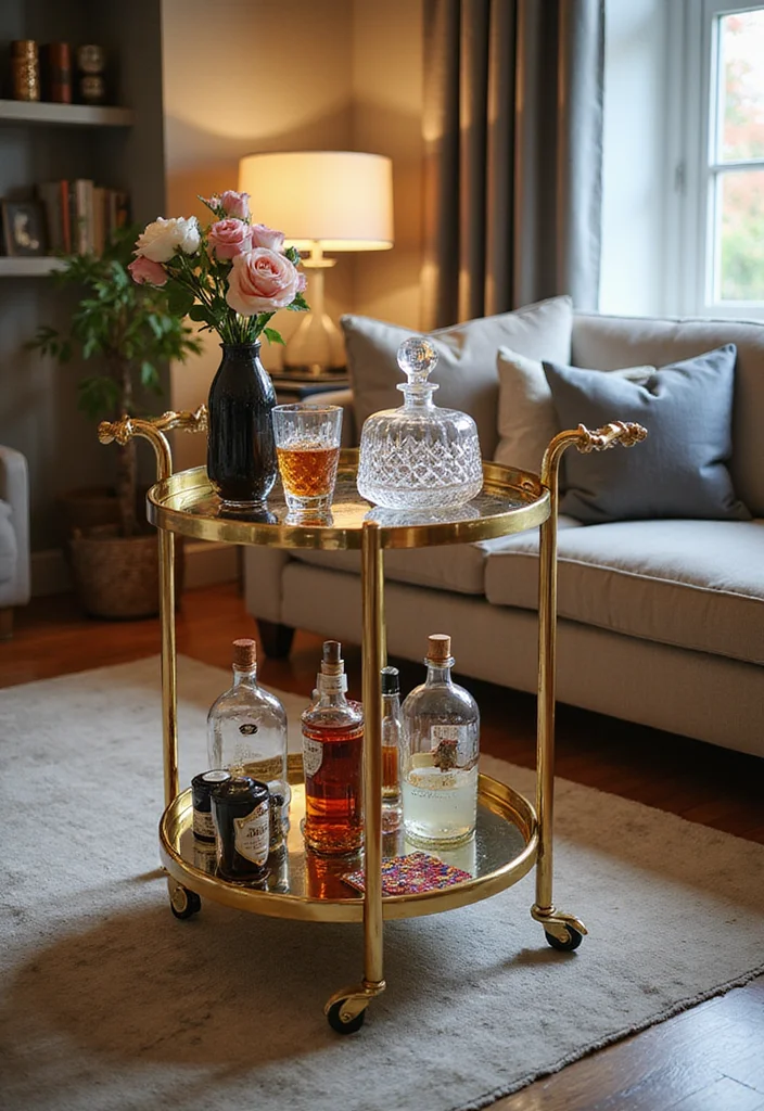 15 Luxury Living Room Ideas That Will Make Your Friends Green with Envy! - 8. Incorporate a Bar Cart 1