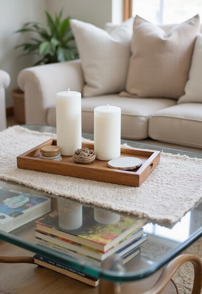 8 Mind-Blowing Glass Coffee Table Styling Tips for a Chic Home Look! - 2. Layer Textures with Trays and Fabrics 1