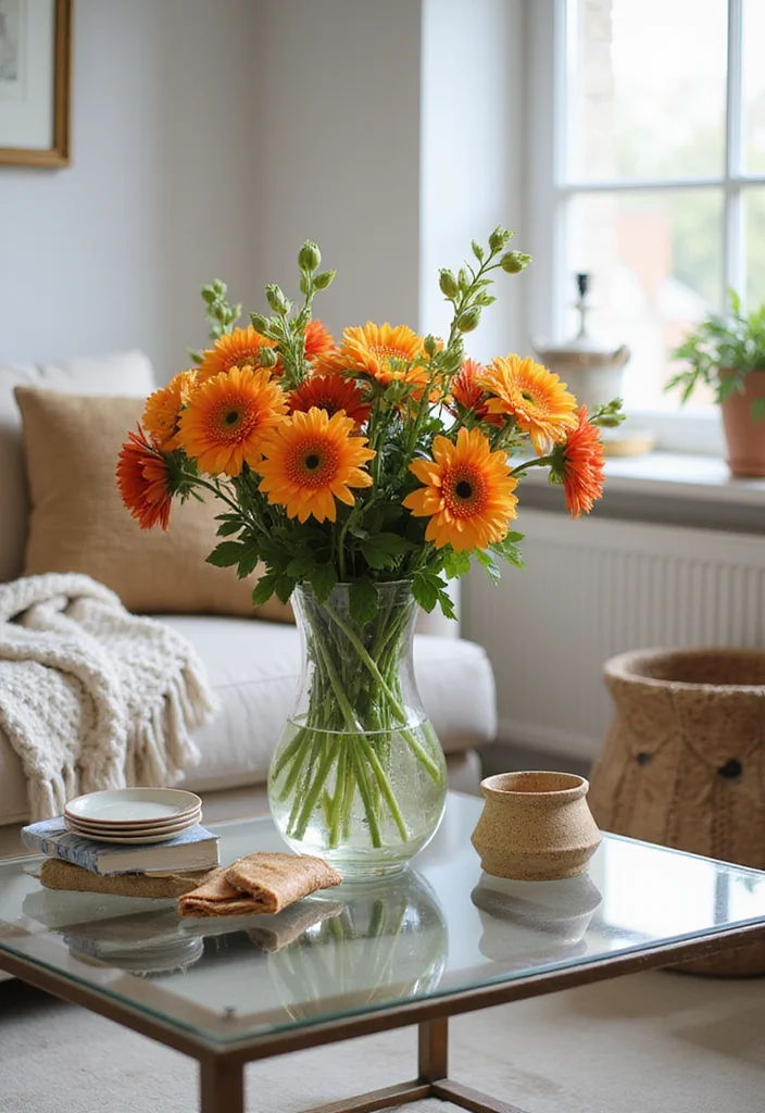 8 Mind-Blowing Glass Coffee Table Styling Tips for a Chic Home Look! - 5. Incorporate Nature with Fresh Flowers 1