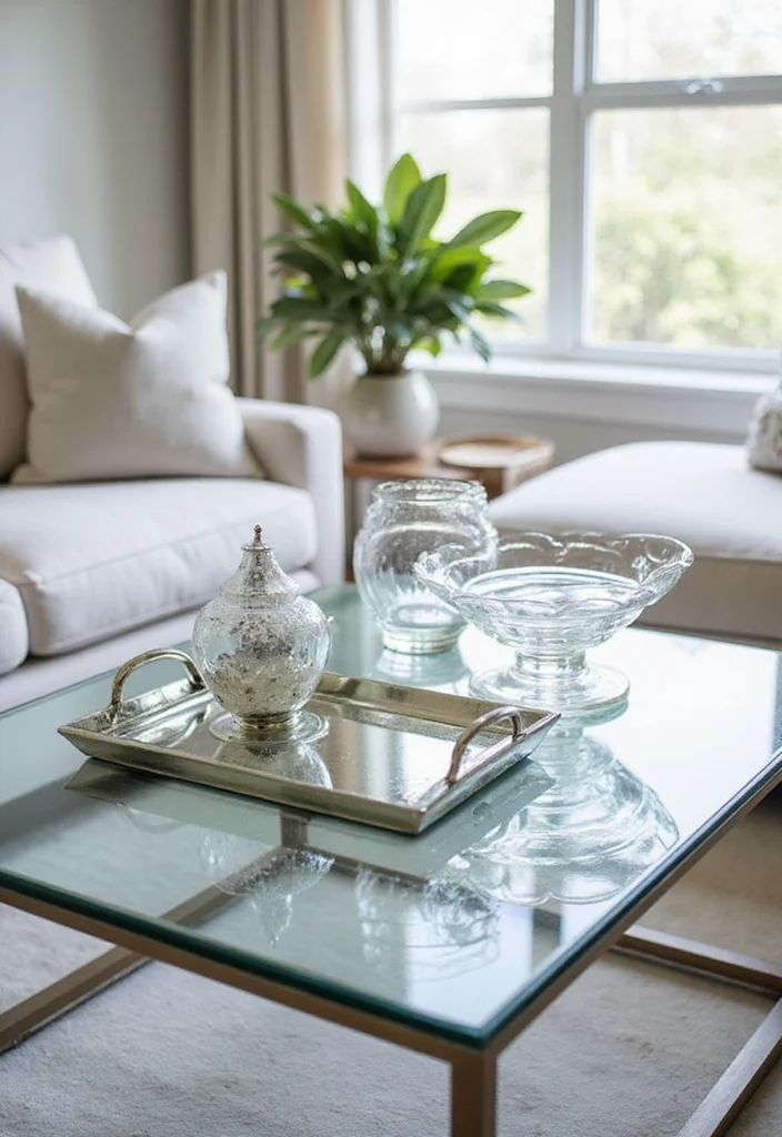 8 Mind-Blowing Glass Coffee Table Styling Tips for a Chic Home Look! - 6. Use Clear or Mirrored Accessories 1